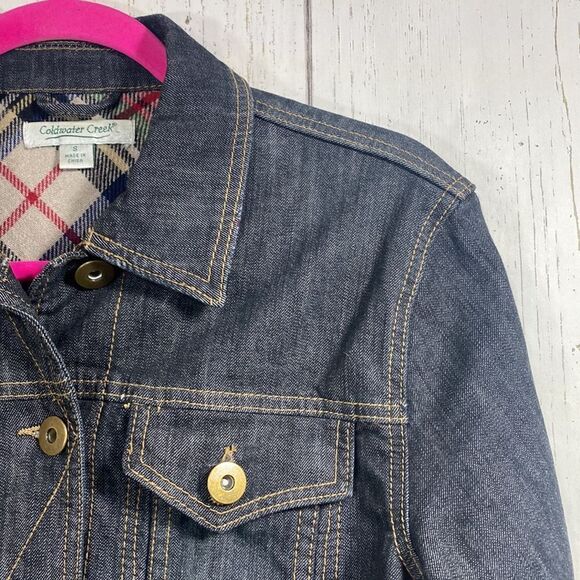 Coldwater Creek Plaid Lined Denim Jacket Womens S Preppy Classic Fall Layering - Picture 4 of 12